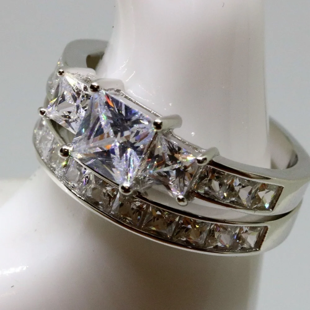 Sterling Silver‎ 3 Stone 2 Carat Engagement Ring